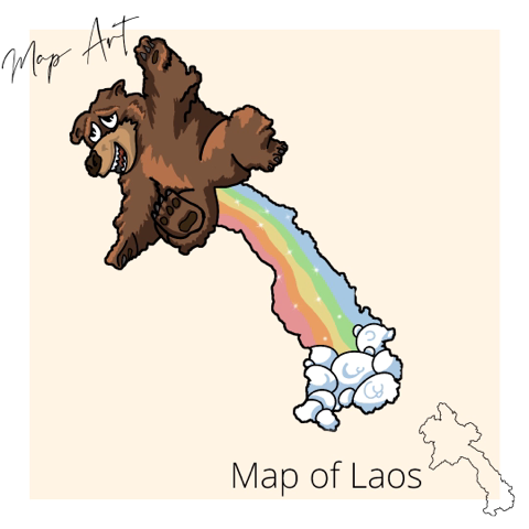 A bear and a rainbow in the shape of Laos