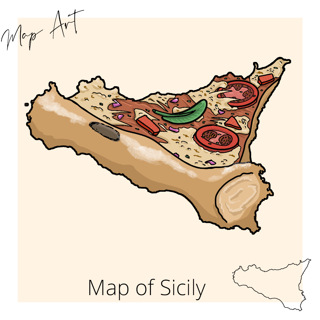 The head of a dinosaur in the shape of Sicily